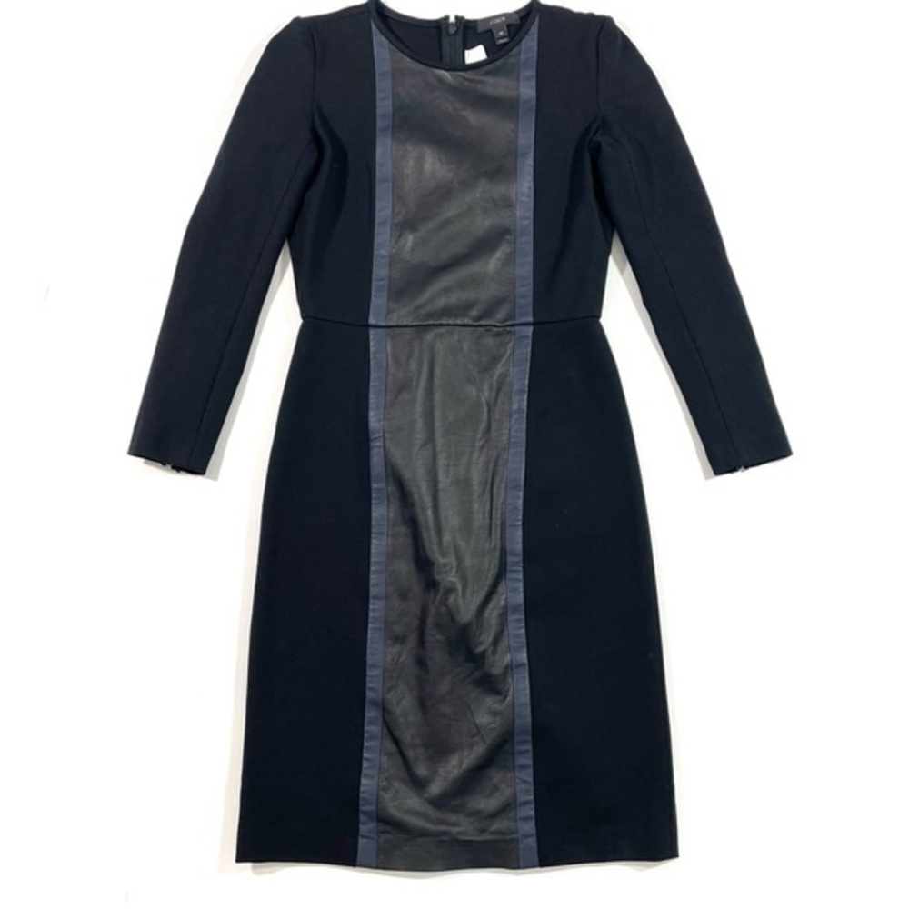 J Crew Leather Panel Ponte Sheath Dress Long Sleeve Black Blue